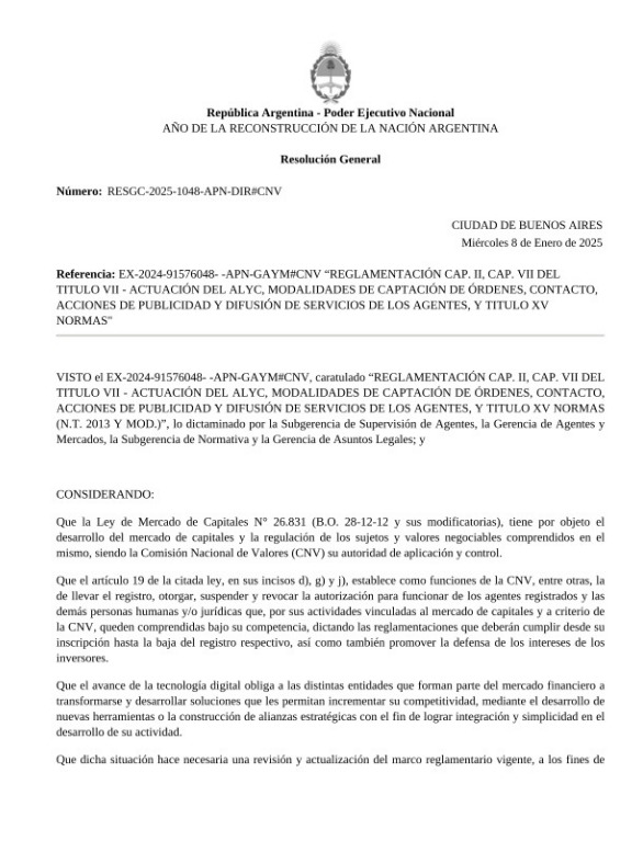 Alerta Normativa CNV Argentina: Novedades Introducidas por la RG 1048